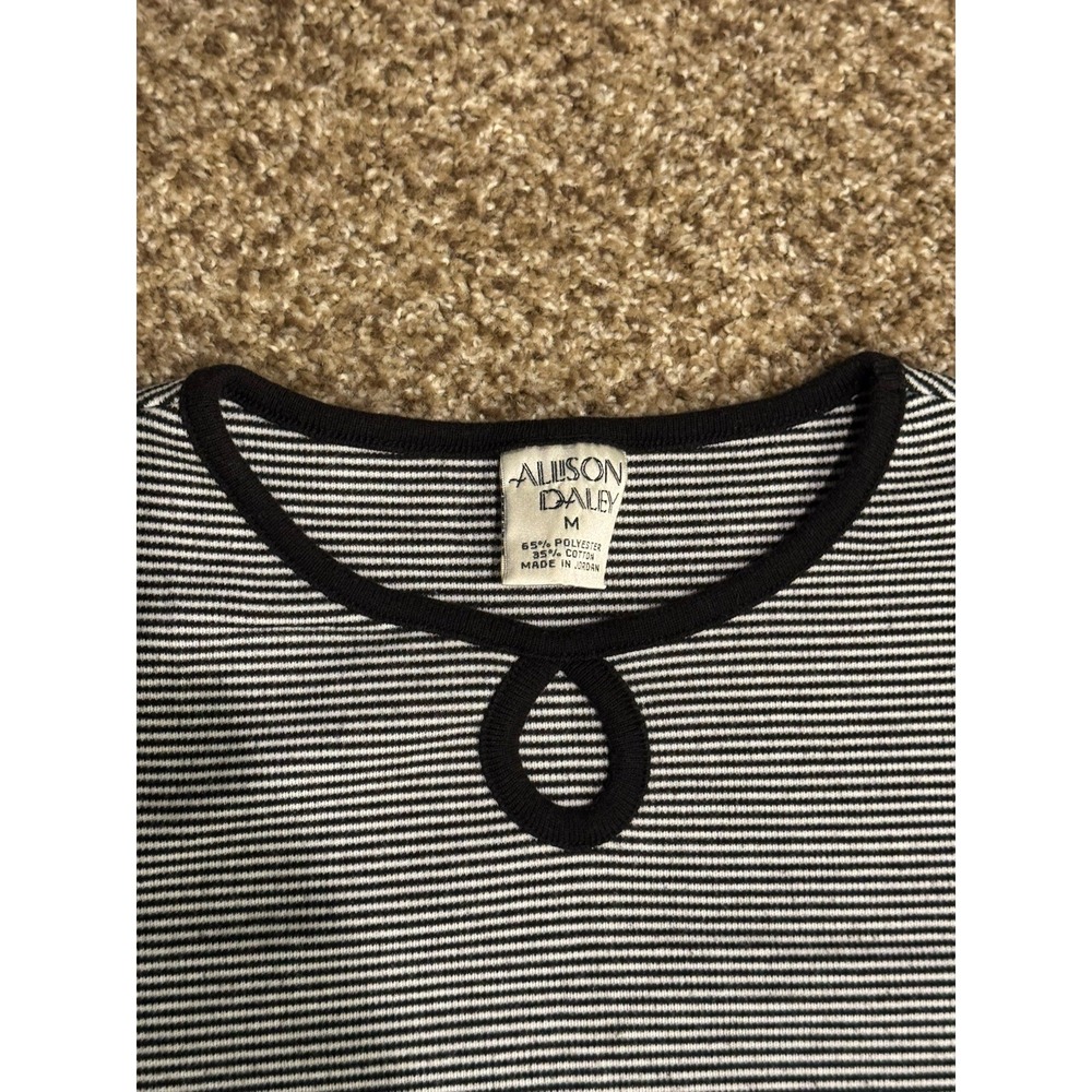 Vintage 90's Alison Daley Black & White Striped Long Sleeve With Keyhole Detail